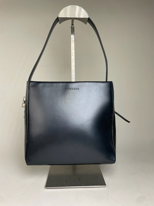 Vintage Givenchy Structured Leather Handbag Navy Silver