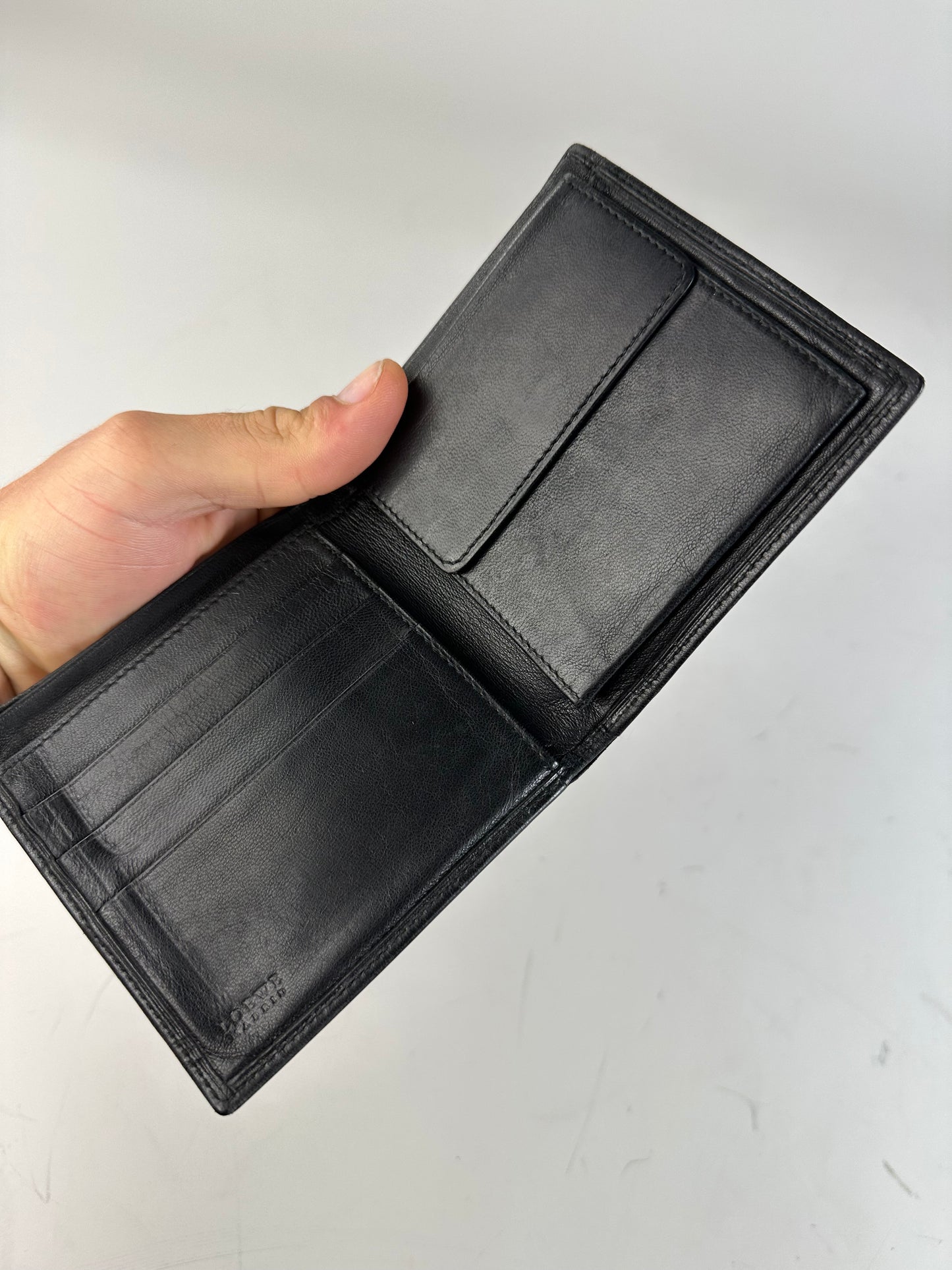 Vintage Loewe Leather Wallet Black Gold Snap Spain