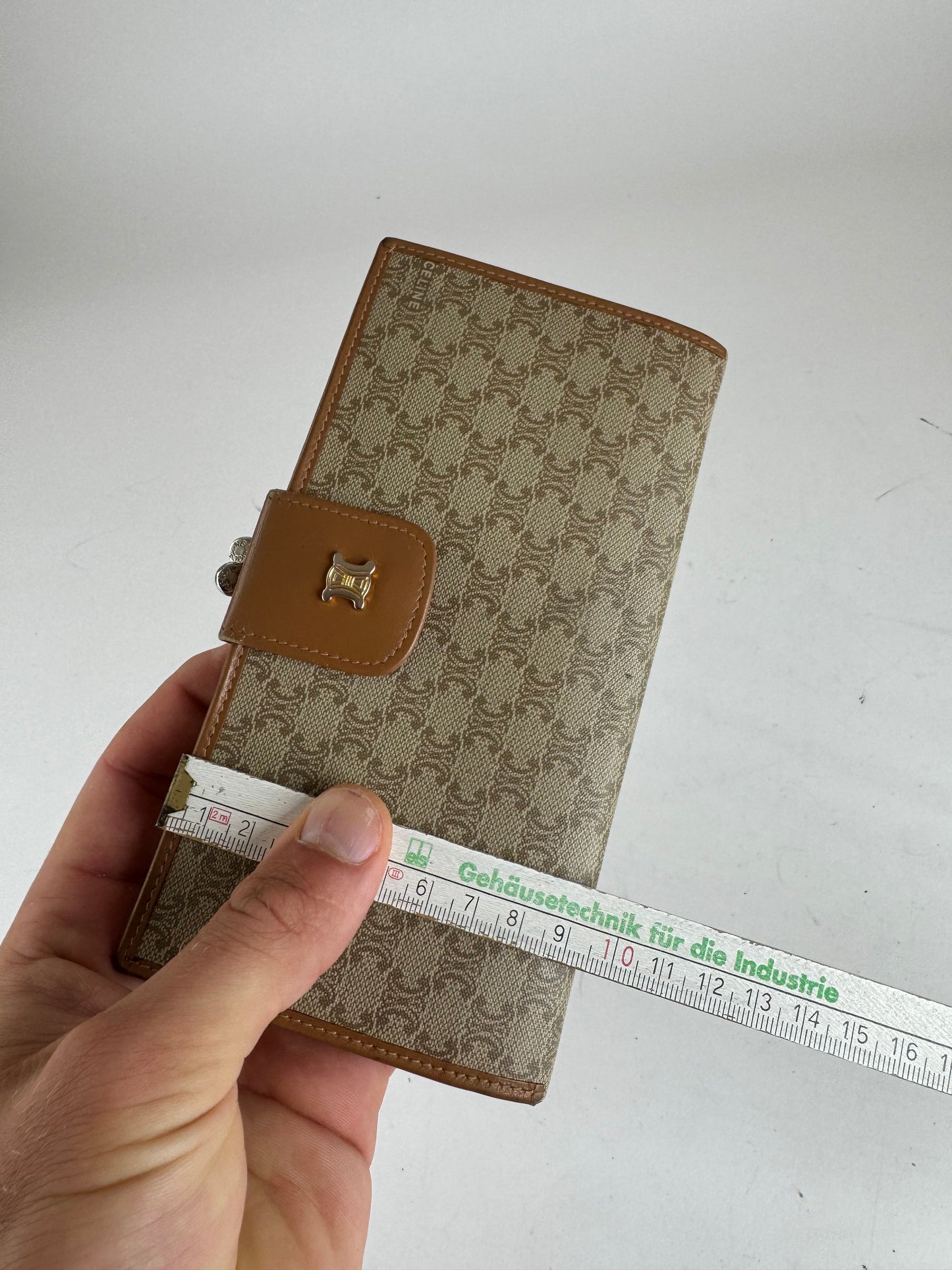 Vintage Celine Paris Monogram Leather Wallet beige