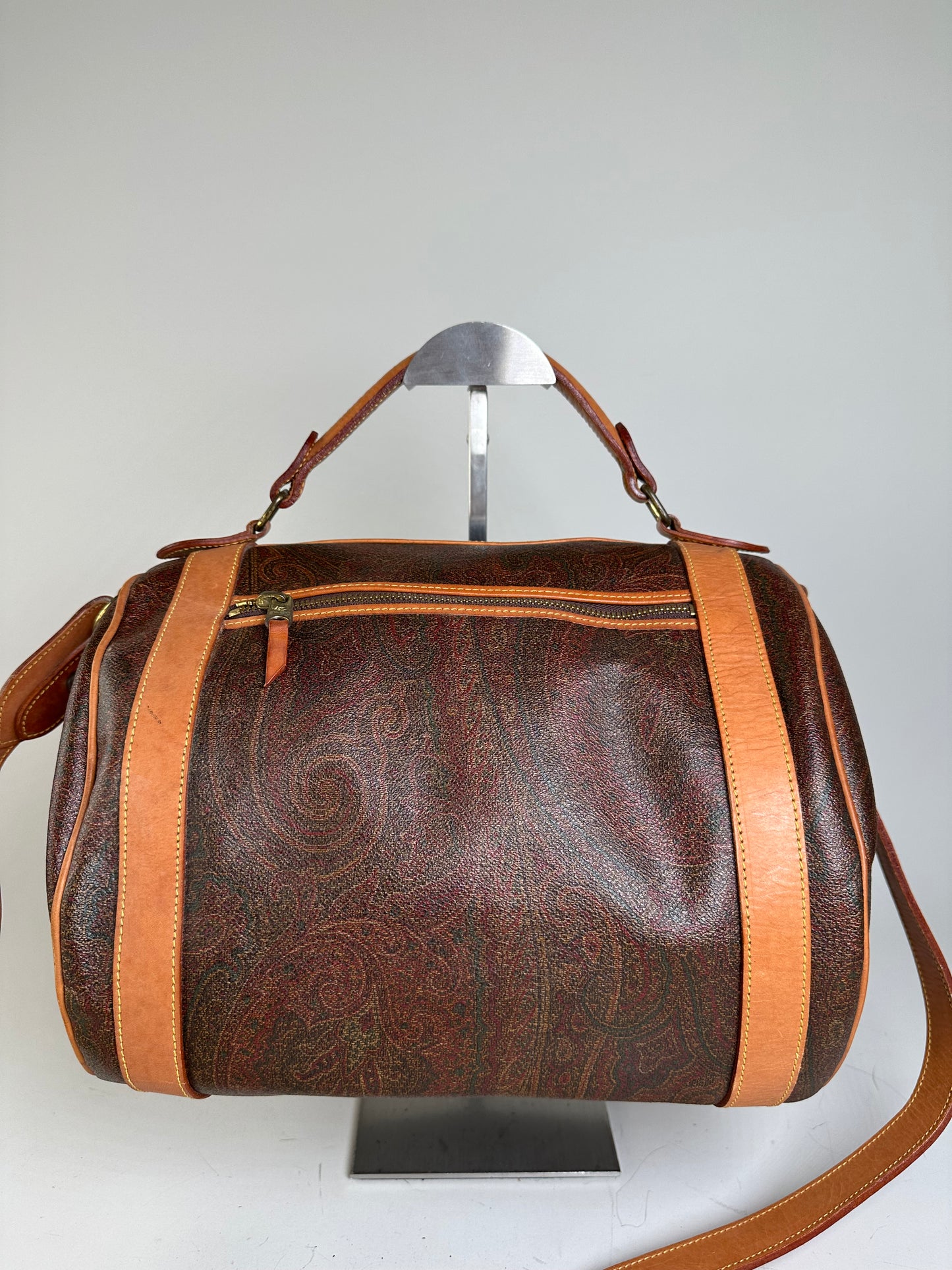 Vintage Etro Paisley Canvas Weekender Bag Brown Tan