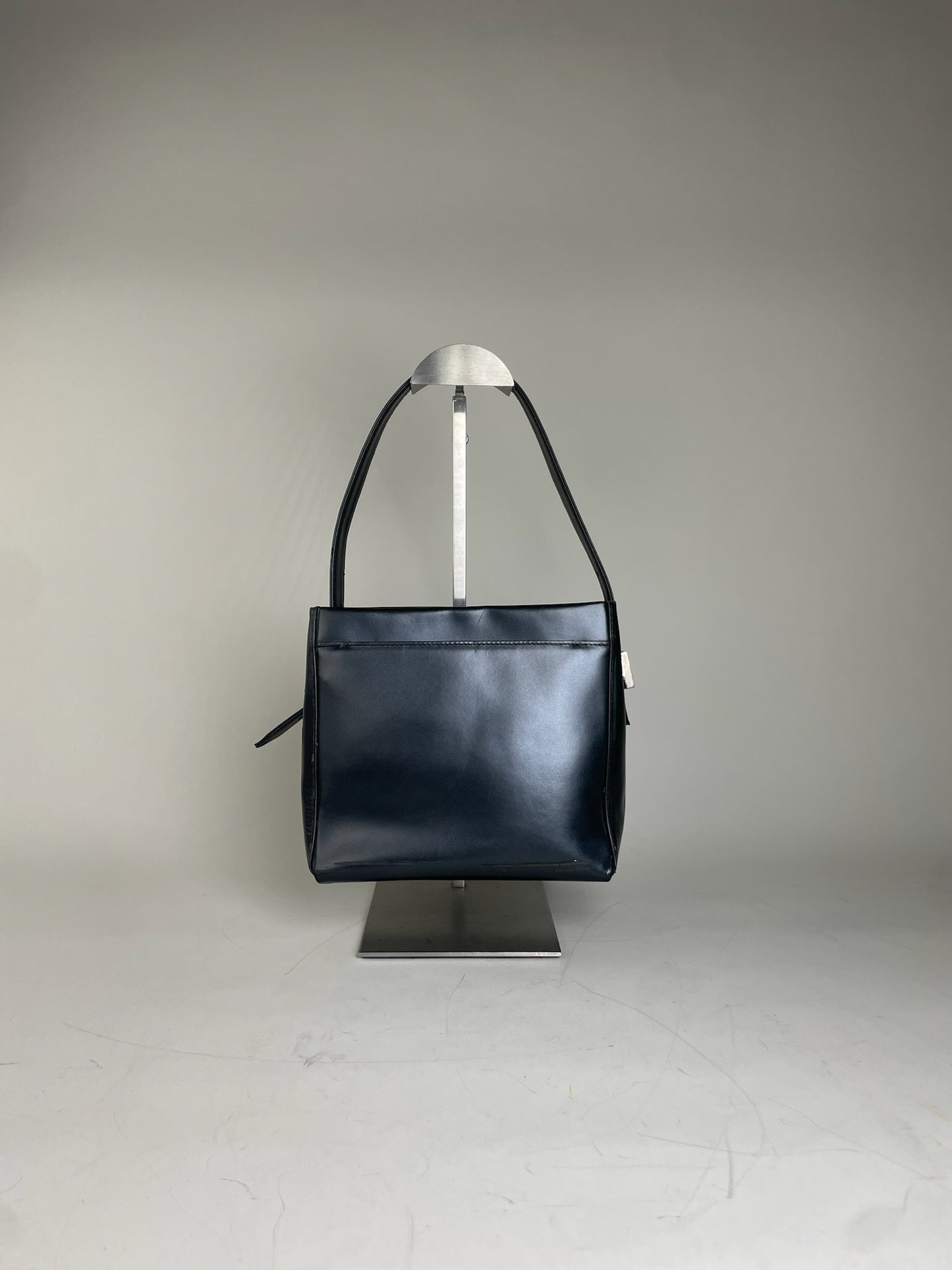 Vintage Givenchy Structured Leather Handbag Navy Silver