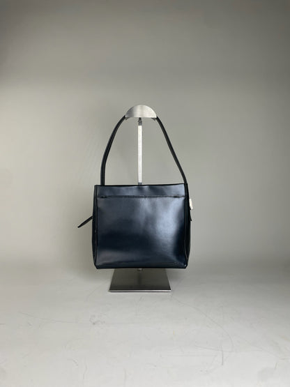 Vintage Givenchy Structured Leather Handbag Navy Silver