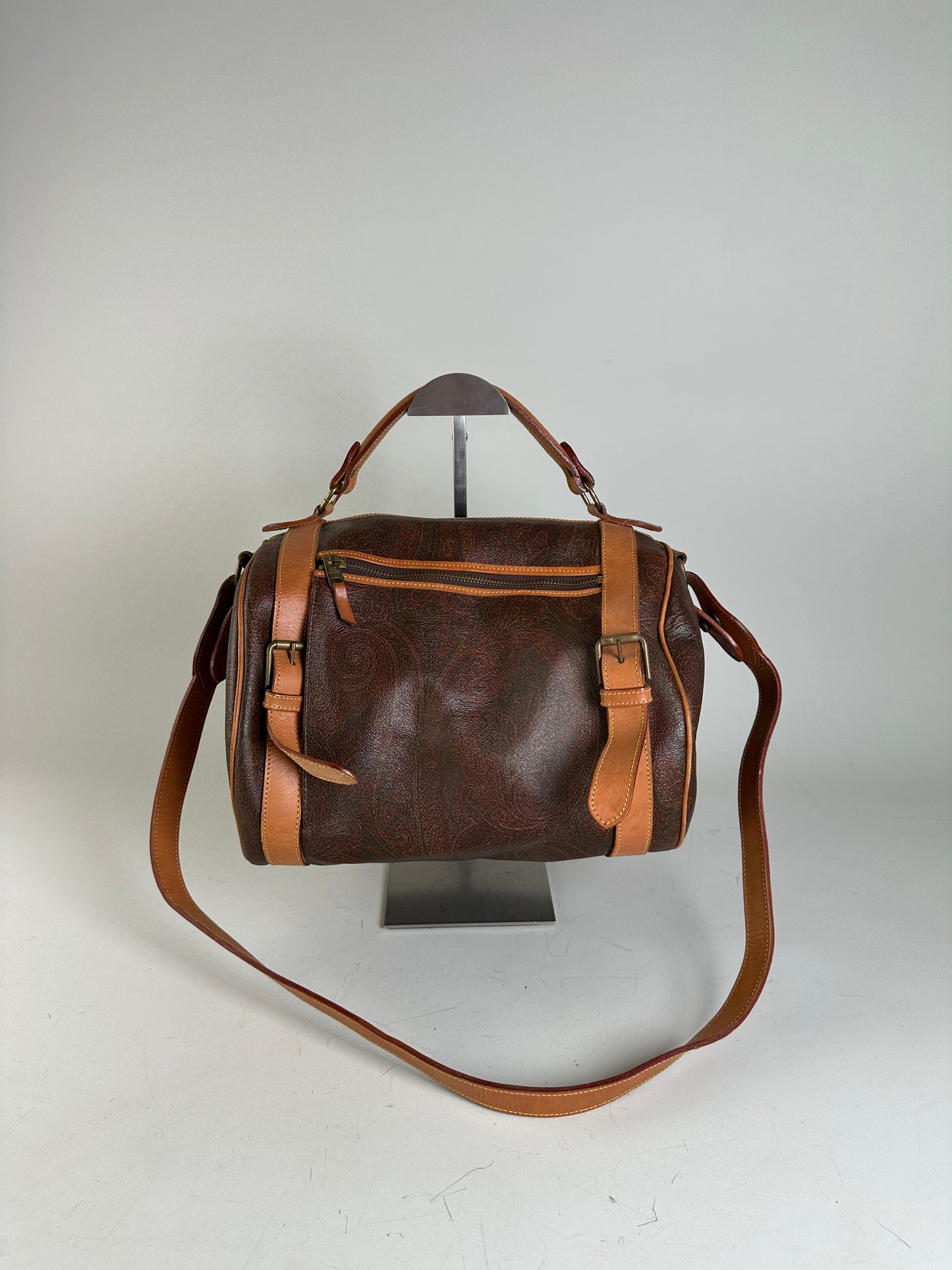 Vintage Etro Paisley Canvas Weekender Bag Brown Tan