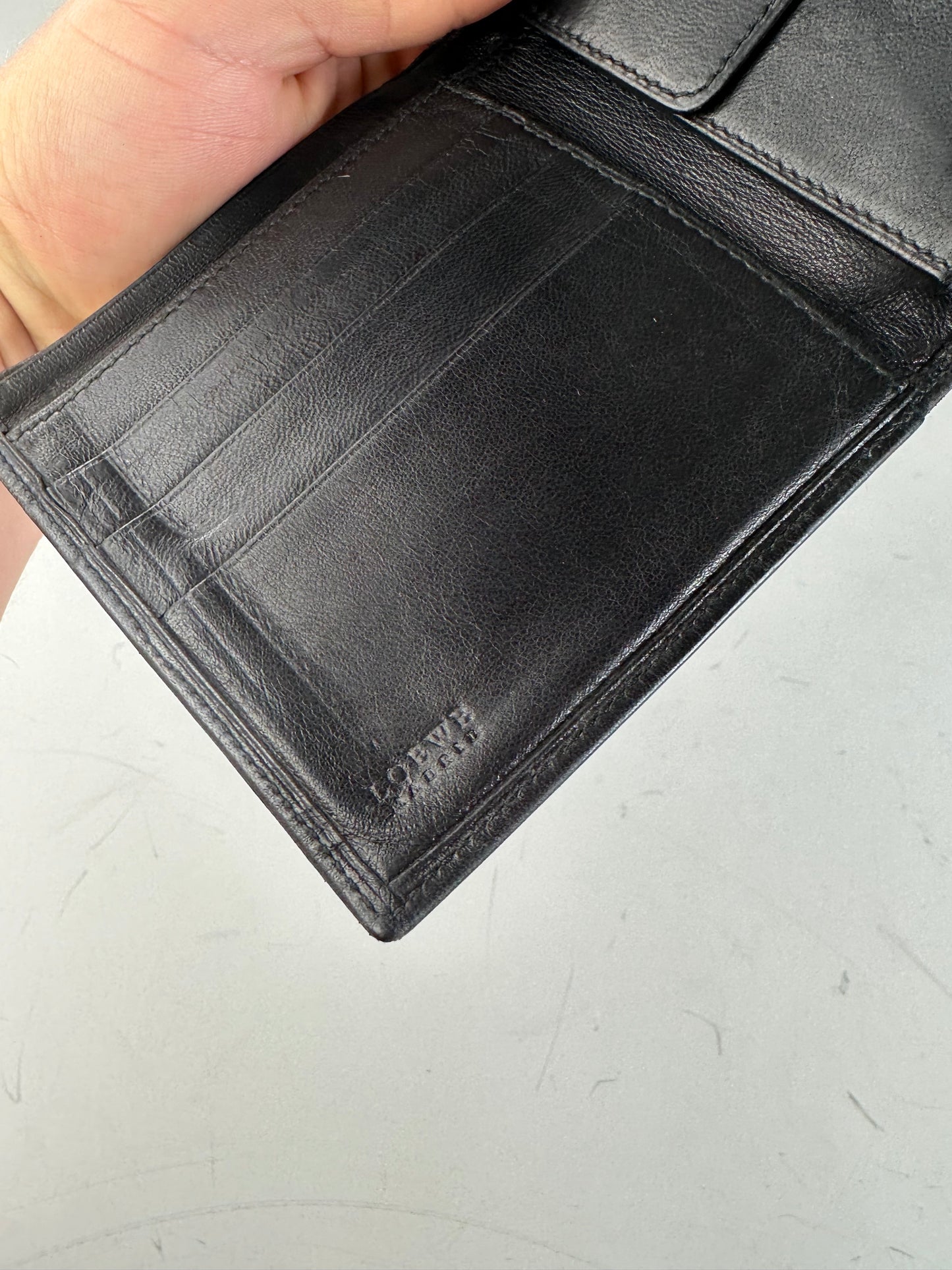 Vintage Loewe Leather Wallet Black Gold Snap Spain