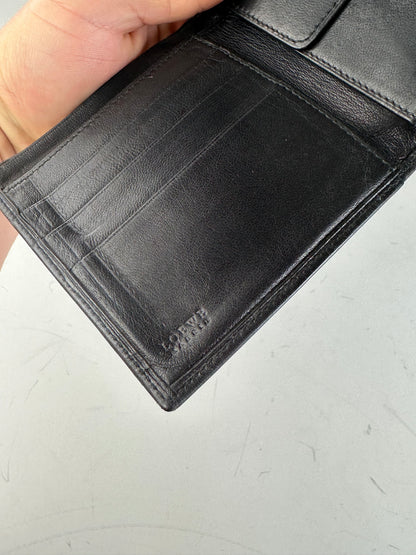Vintage Loewe Leather Wallet Black Gold Snap Spain