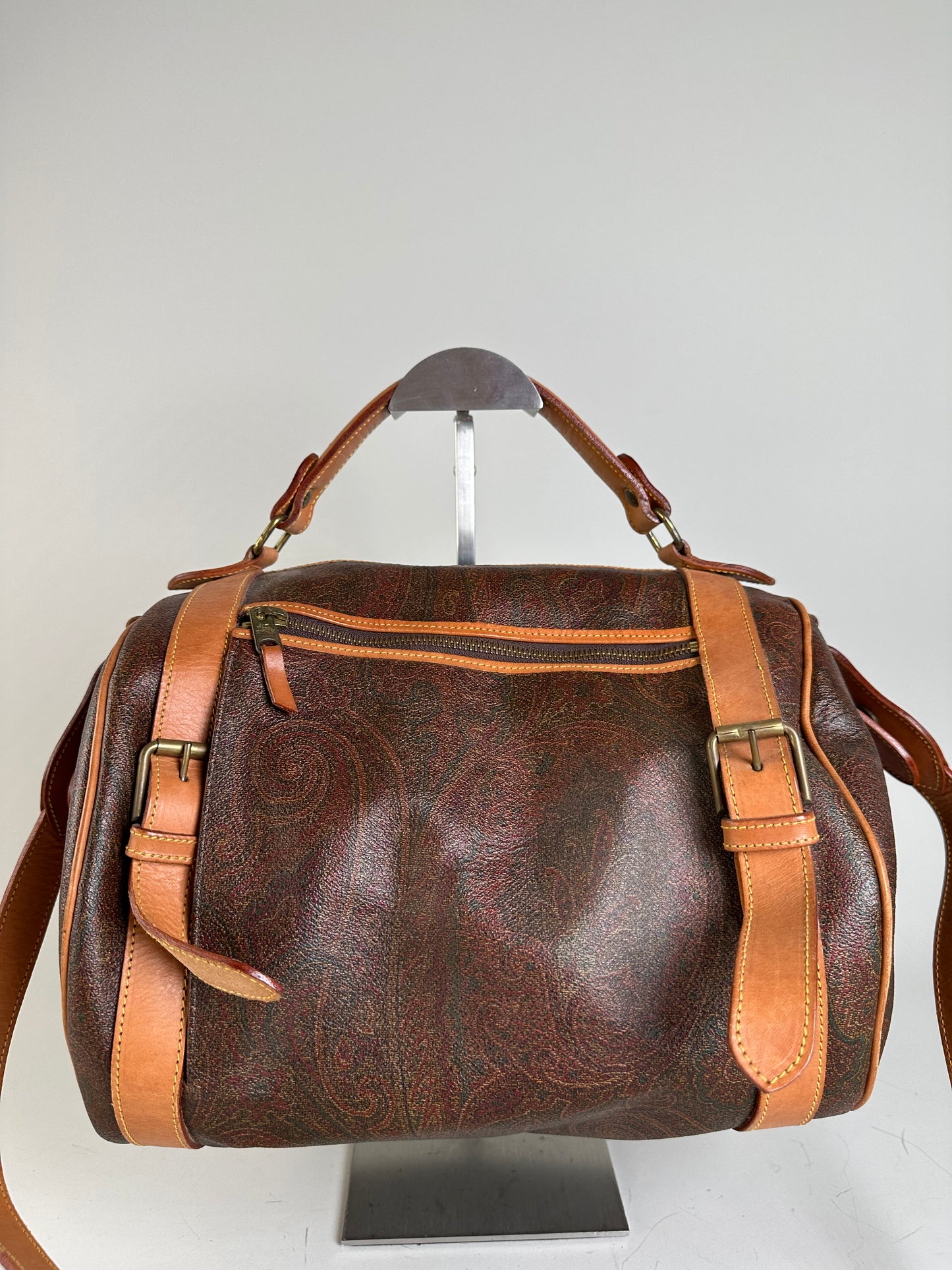 Vintage Etro Paisley Canvas Weekender Bag Brown Tan