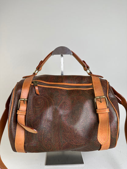 Vintage Etro Paisley Canvas Weekender Bag Brown Tan