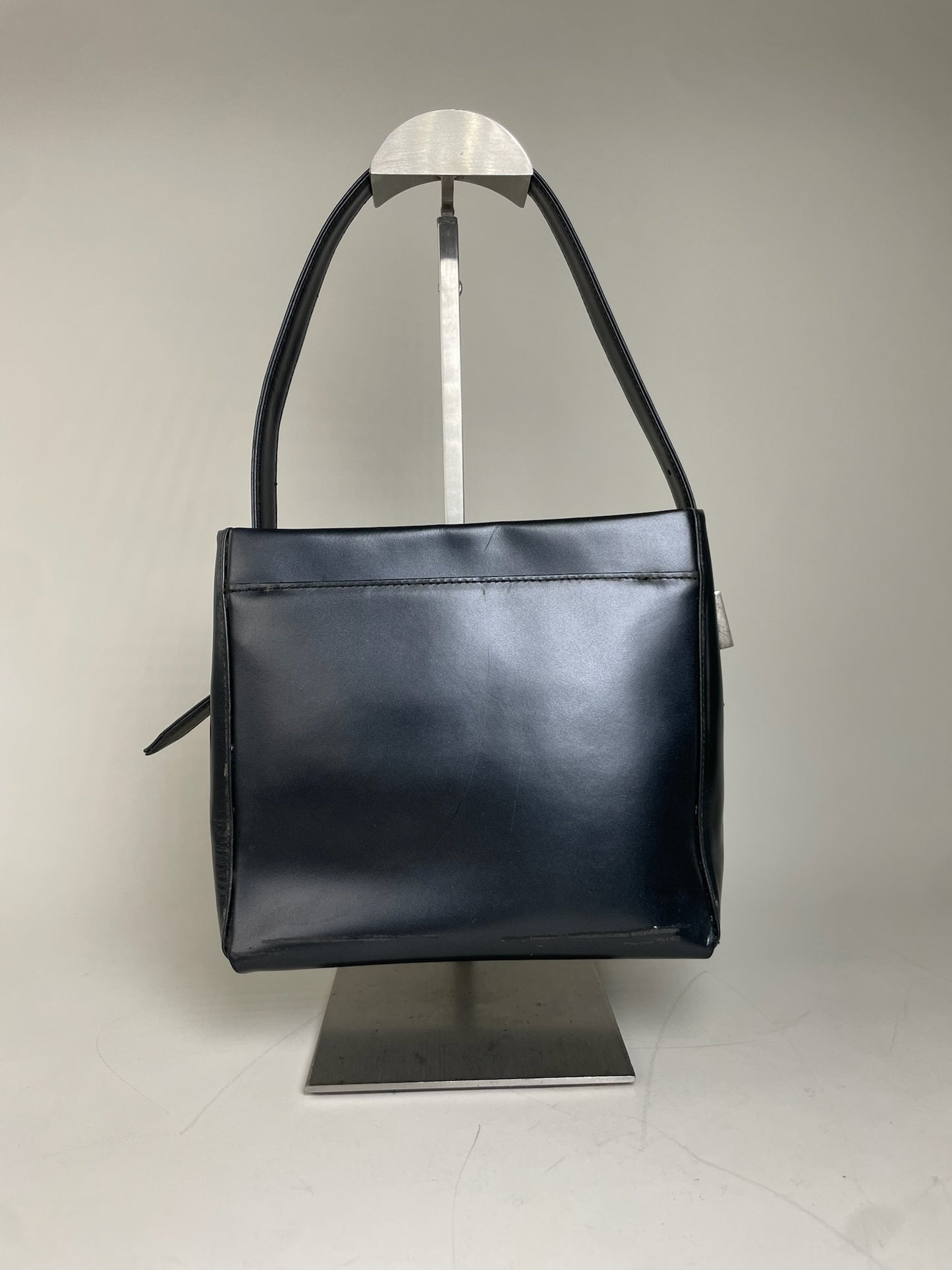 Vintage Givenchy Structured Leather Handbag Navy Silver
