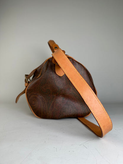 Vintage Etro Paisley Canvas Weekender Bag Brown Tan
