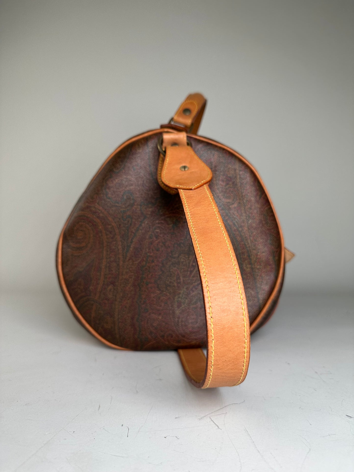Vintage Etro Paisley Canvas Weekender Bag Brown Tan