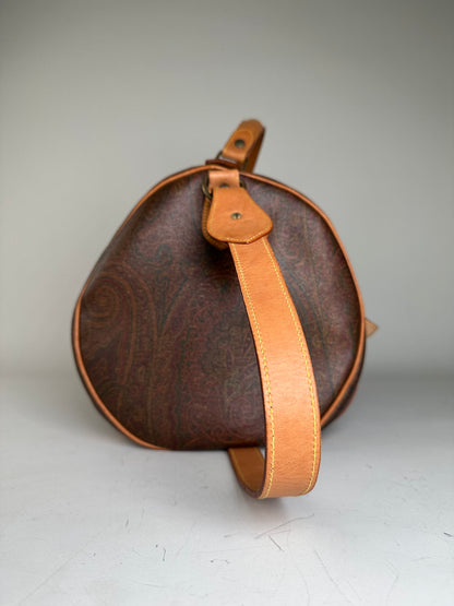 Vintage Etro Paisley Canvas Weekender Bag Brown Tan