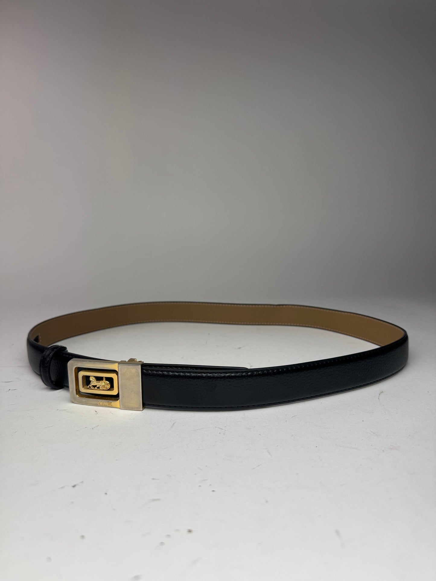 Vintage Celine Paris Leather Belt Black