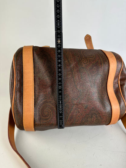 Vintage Etro Paisley Canvas Weekender Bag Brown Tan
