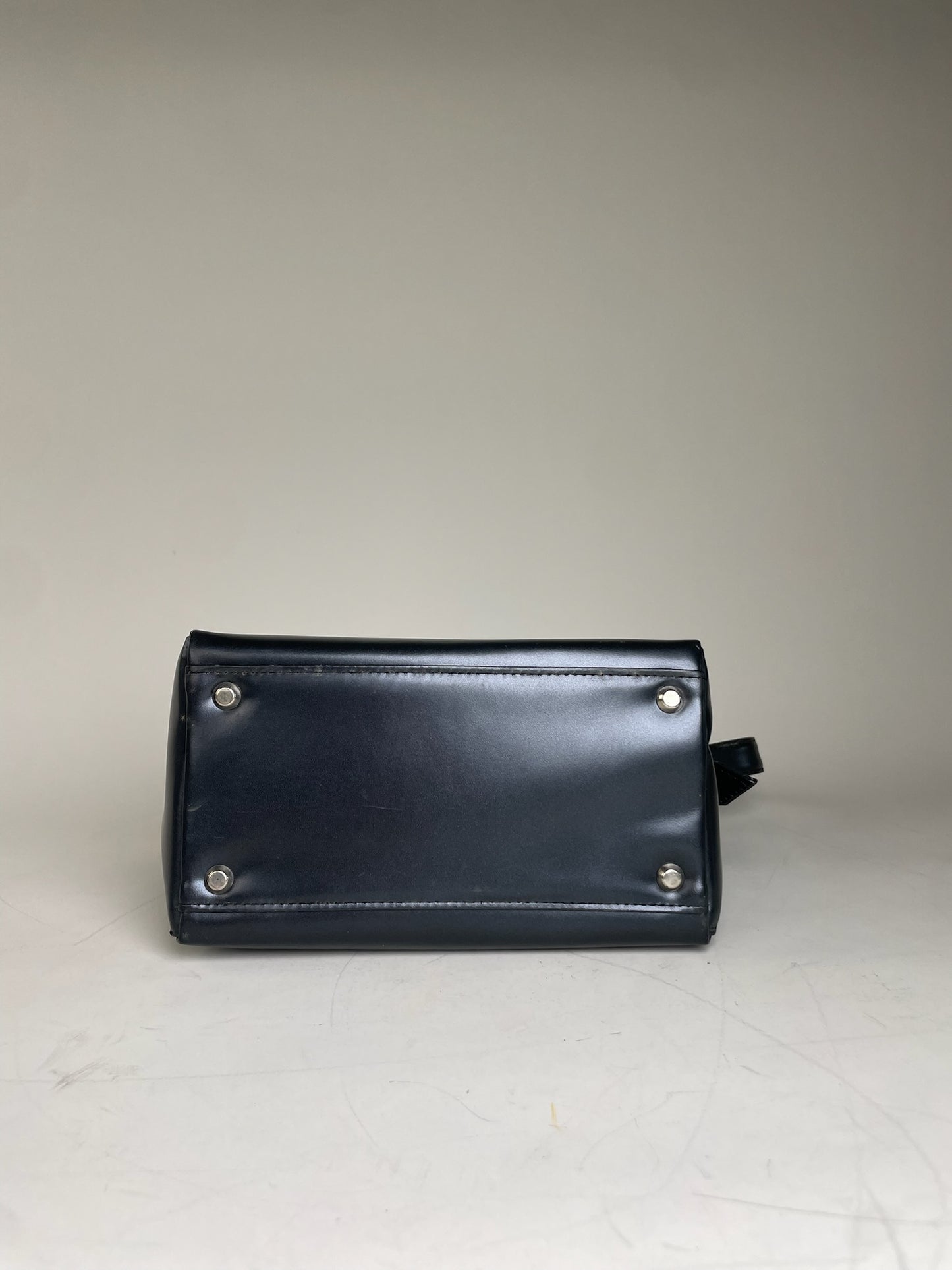 Vintage Givenchy Structured Leather Handbag Navy Silver