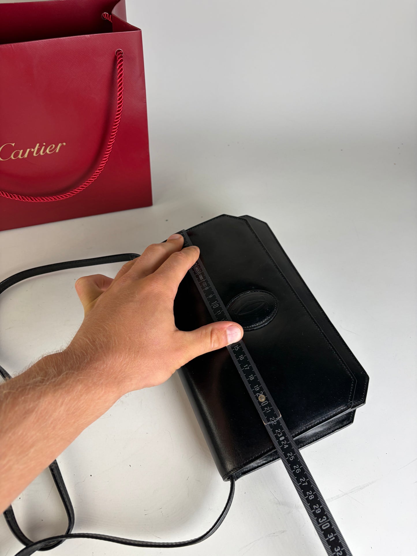 Vintage Cartier Leather Crossbody Bag Black Gold Turn-Lock