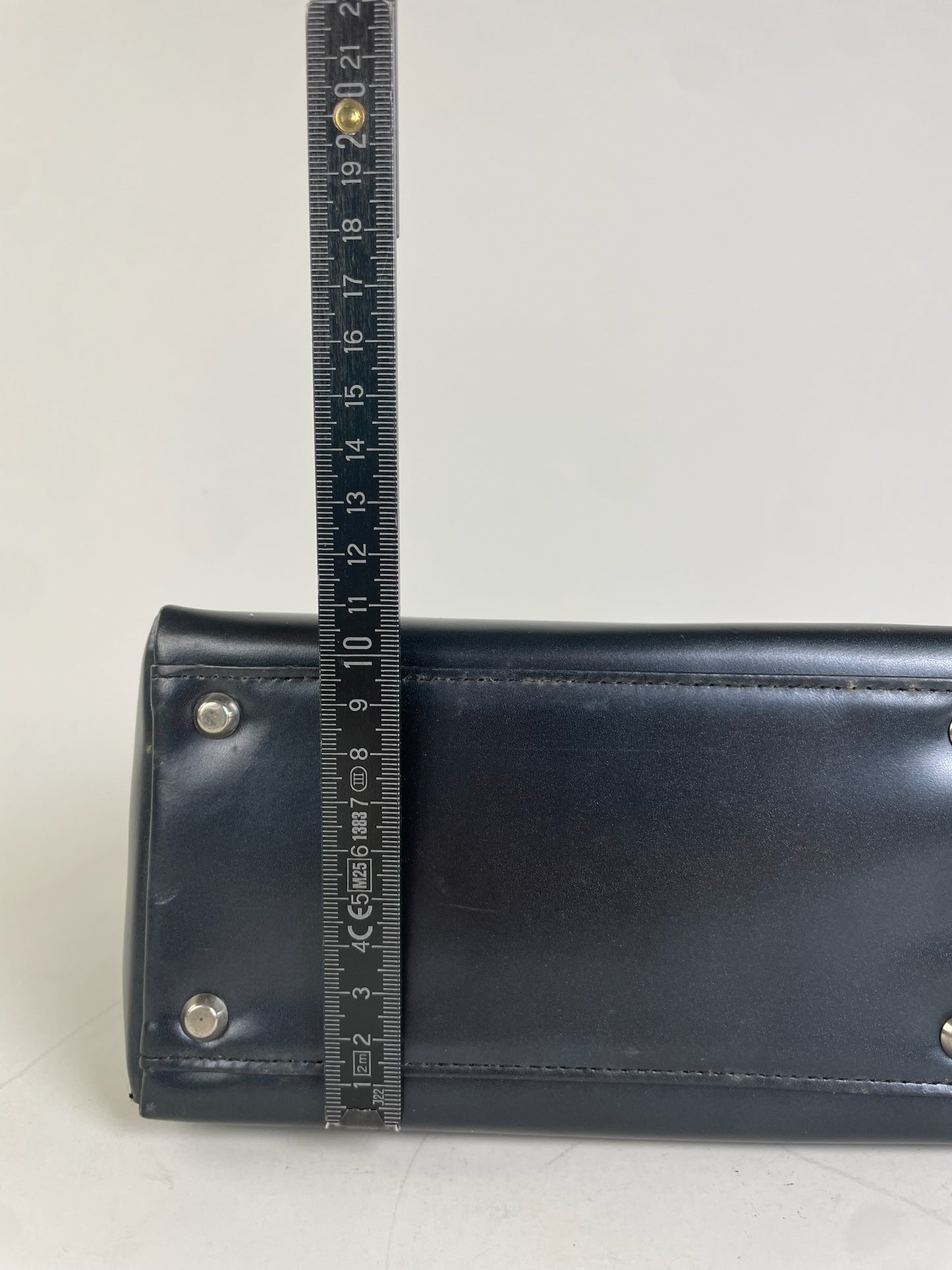 Vintage Givenchy Structured Leather Handbag Navy Silver