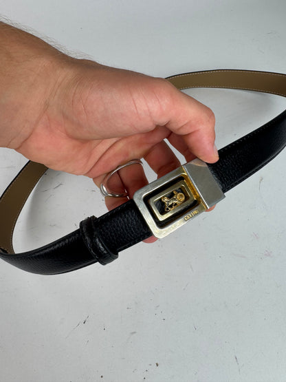 Vintage Celine Paris Leather Belt Black