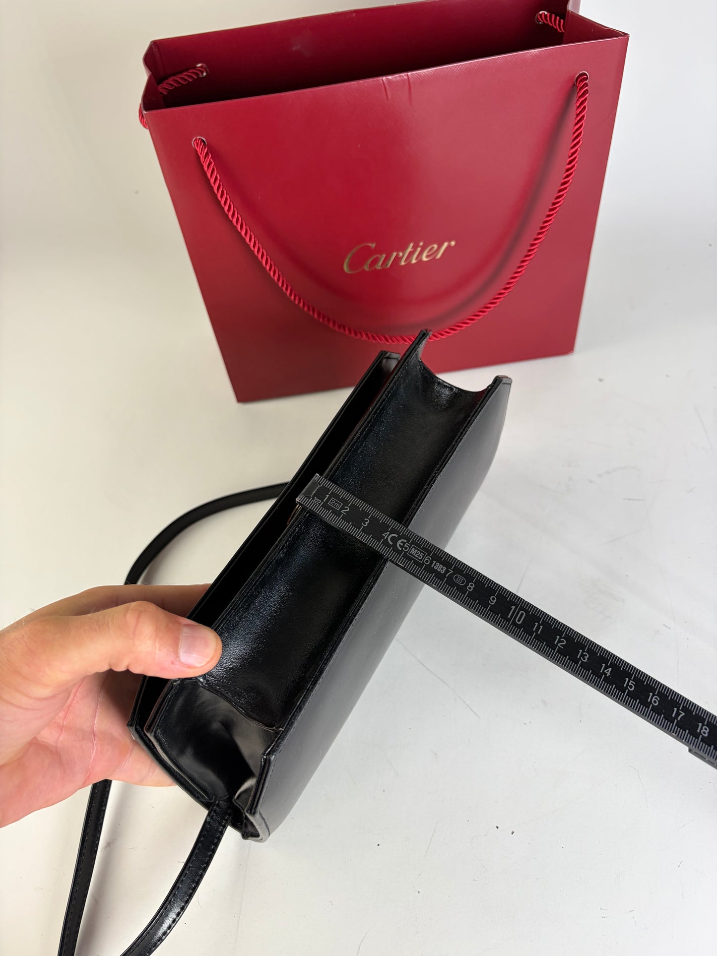 Vintage Cartier Leather Crossbody Bag Black Gold Turn-Lock