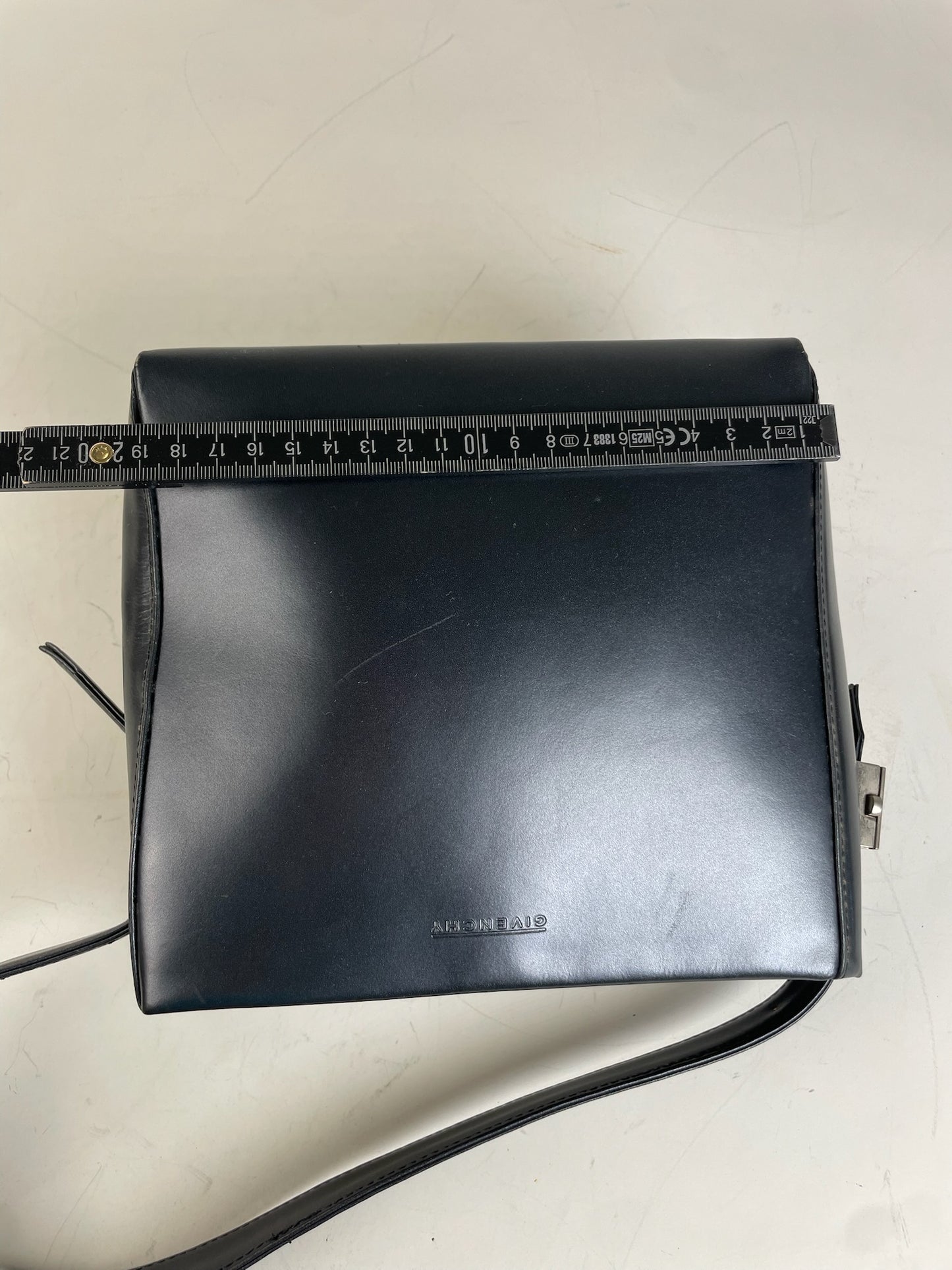 Vintage Givenchy Structured Leather Handbag Navy Silver