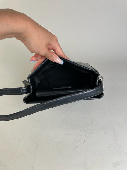 Vintage Givenchy Structured Leather Handbag Navy Silver