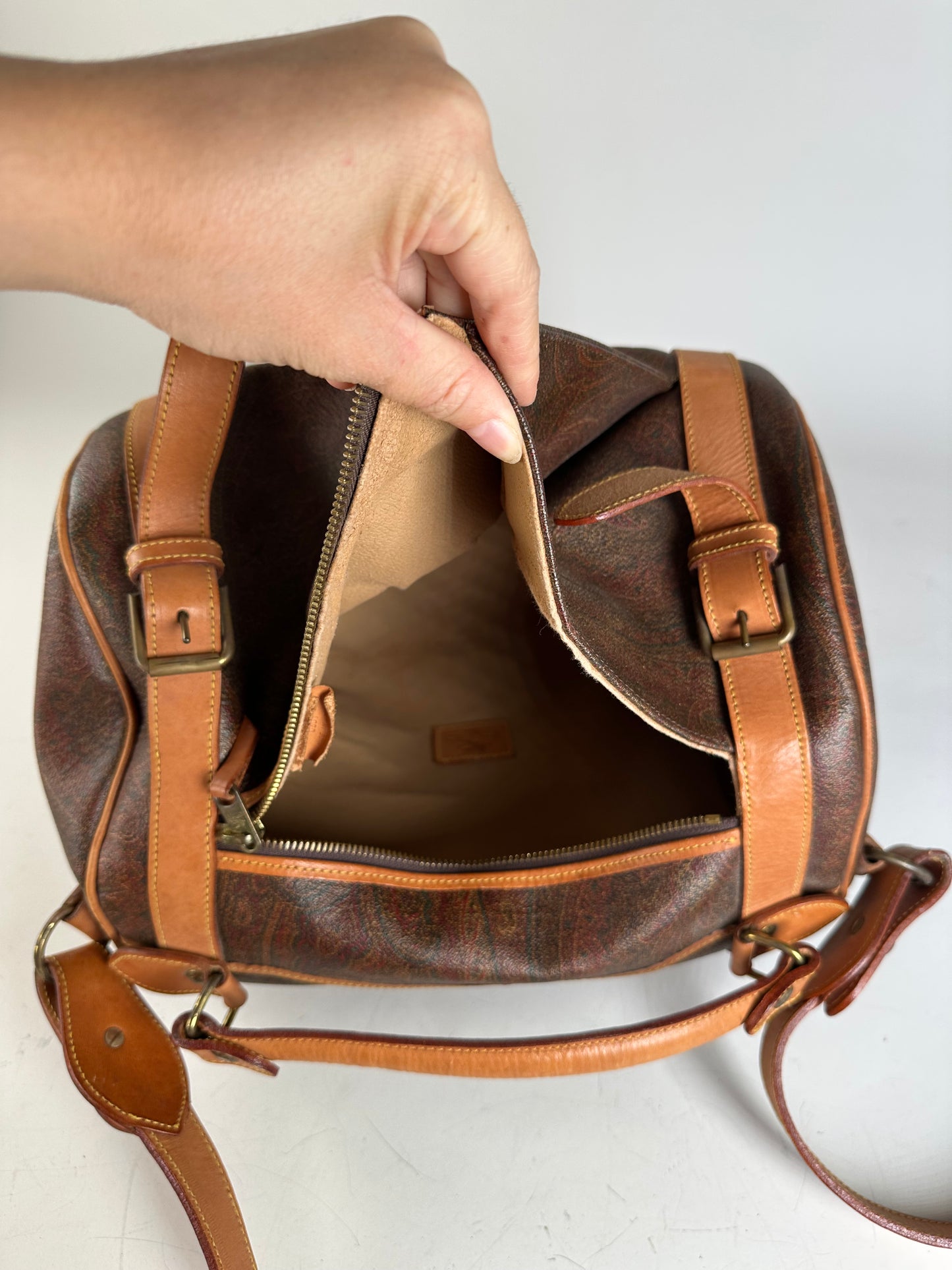 Vintage Etro Paisley Canvas Weekender Bag Brown Tan