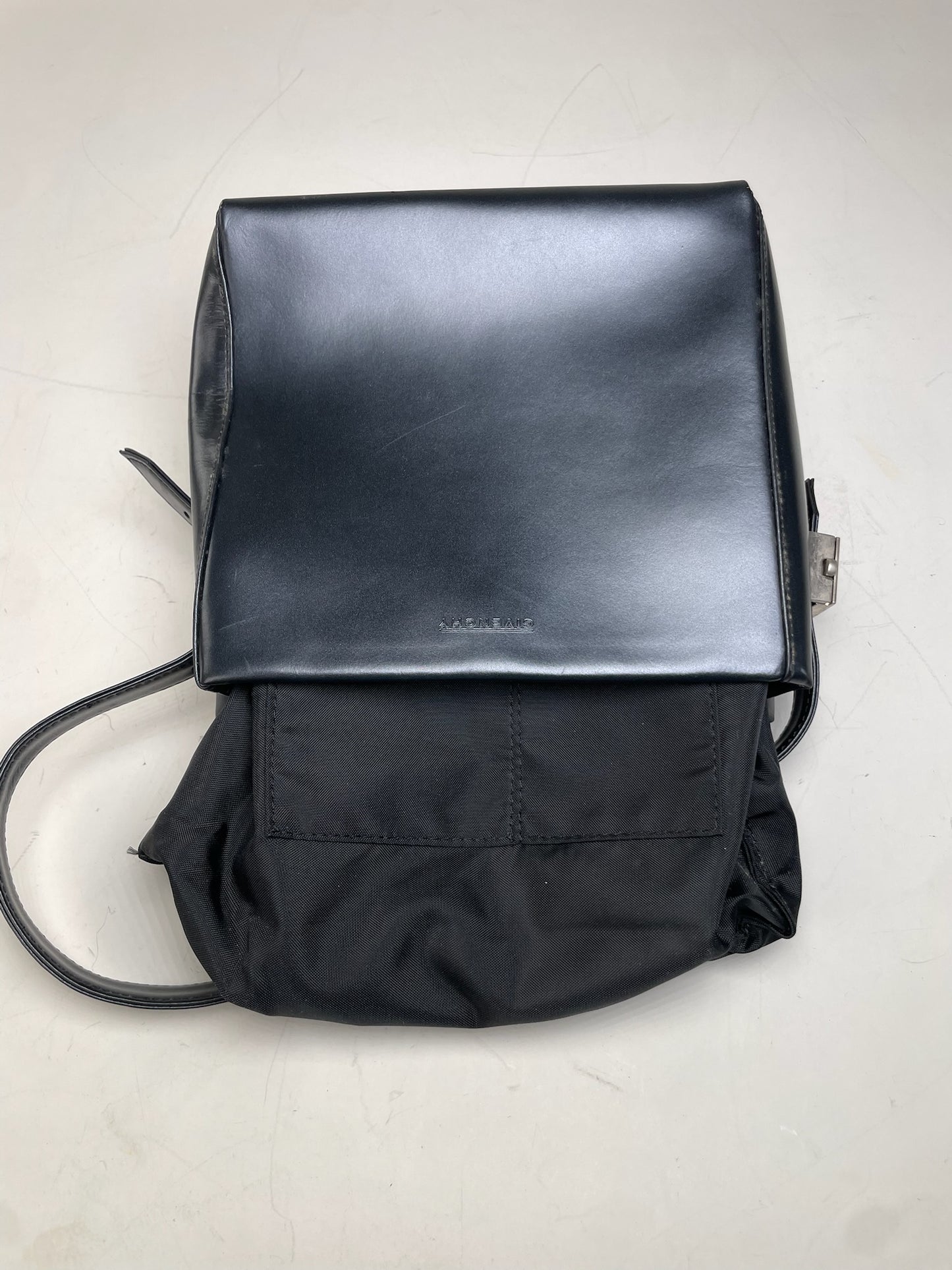 Vintage Givenchy Structured Leather Handbag Navy Silver