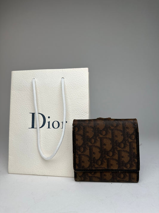 Vintage Dior Oblique Monogram Leather Wallet Brown