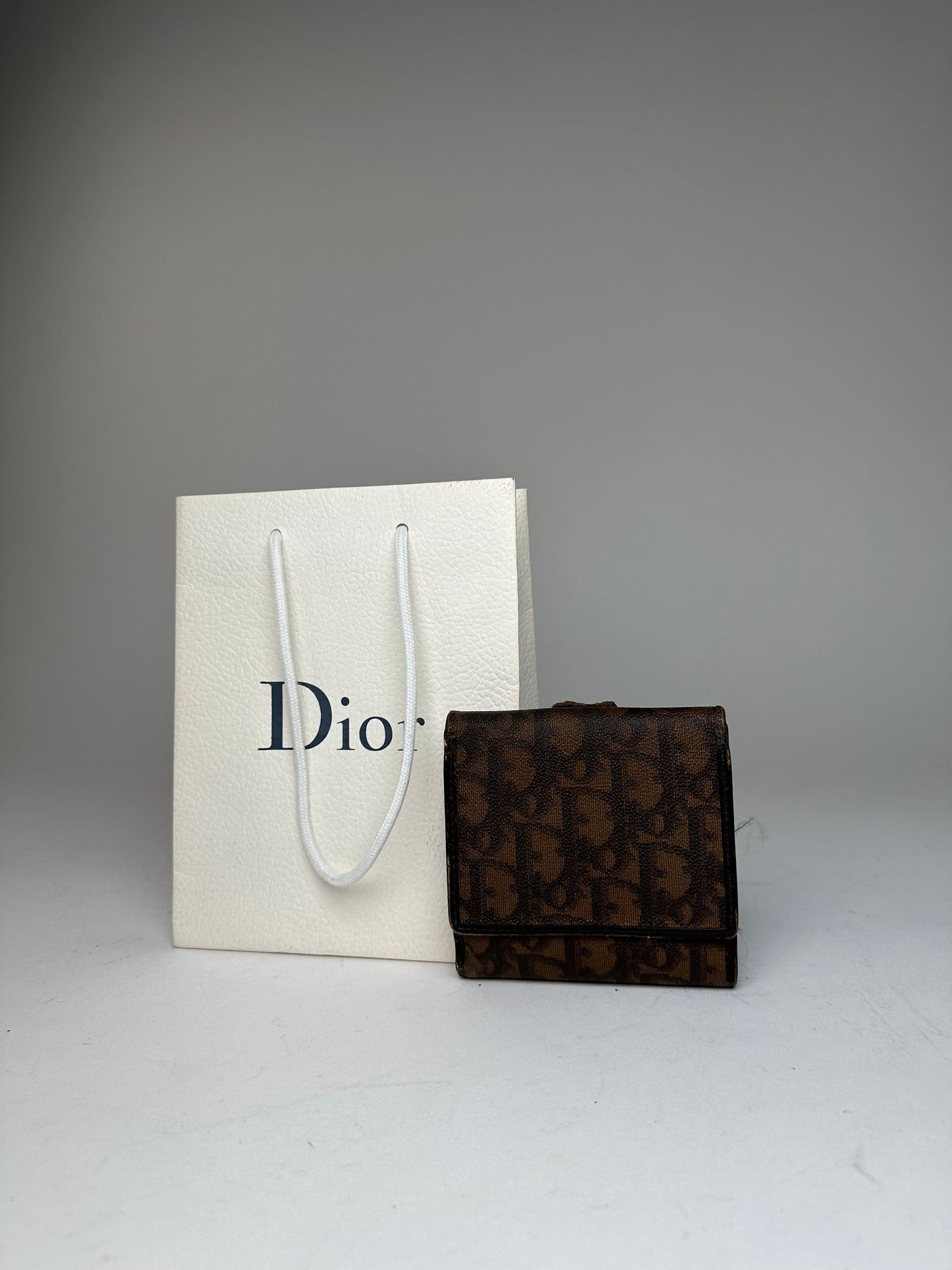 Vintage Dior Oblique Monogram Leather Wallet Brown