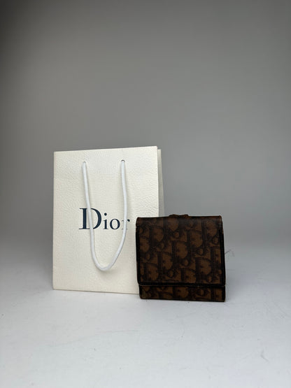 Vintage Dior Oblique Monogram Leather Wallet Brown