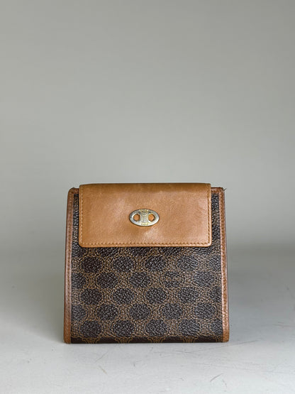 Vintage Celine Coated Canvas Wallet Brown Tan Gold