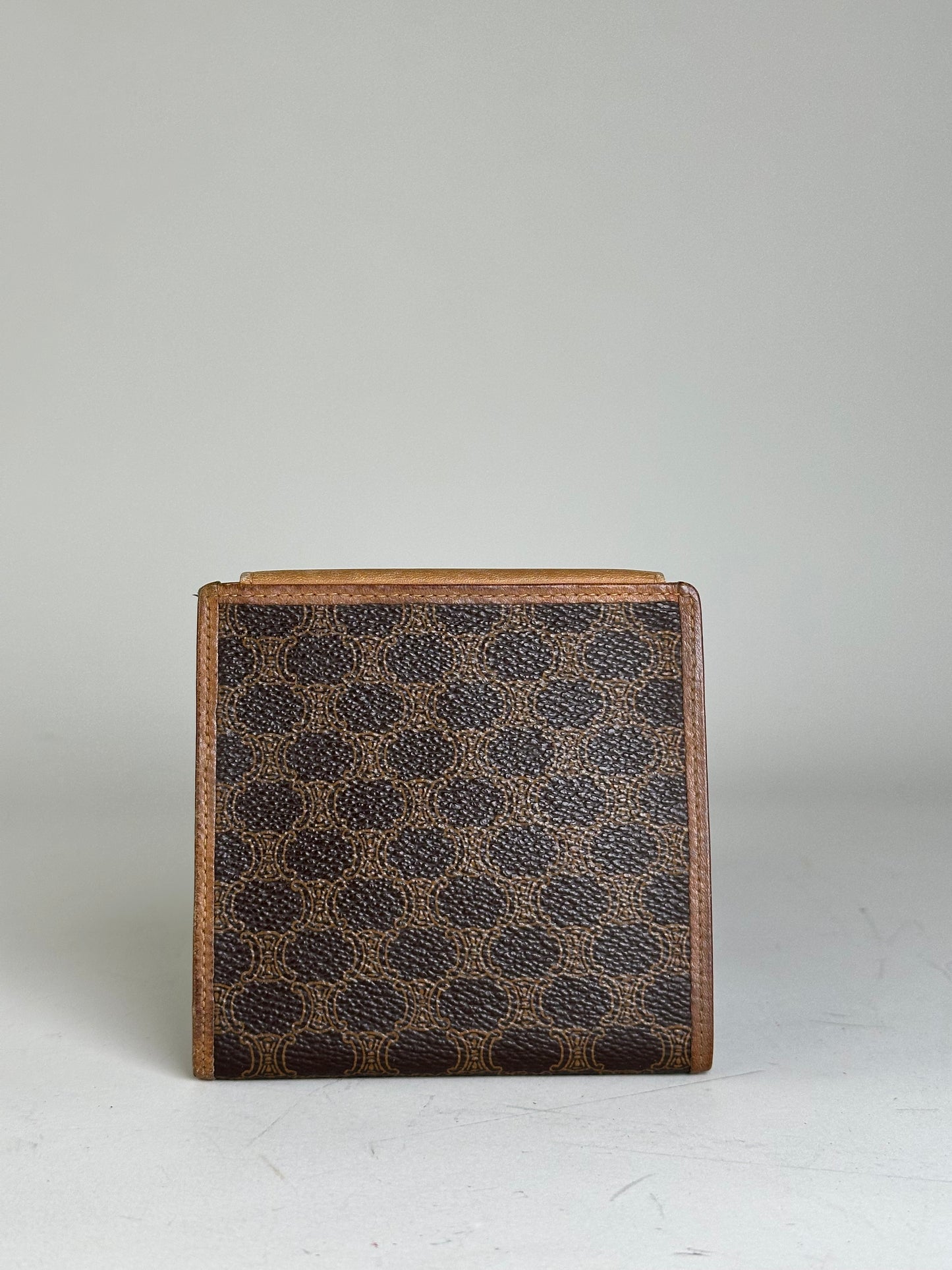 Vintage Celine Coated Canvas Wallet Brown Tan Gold
