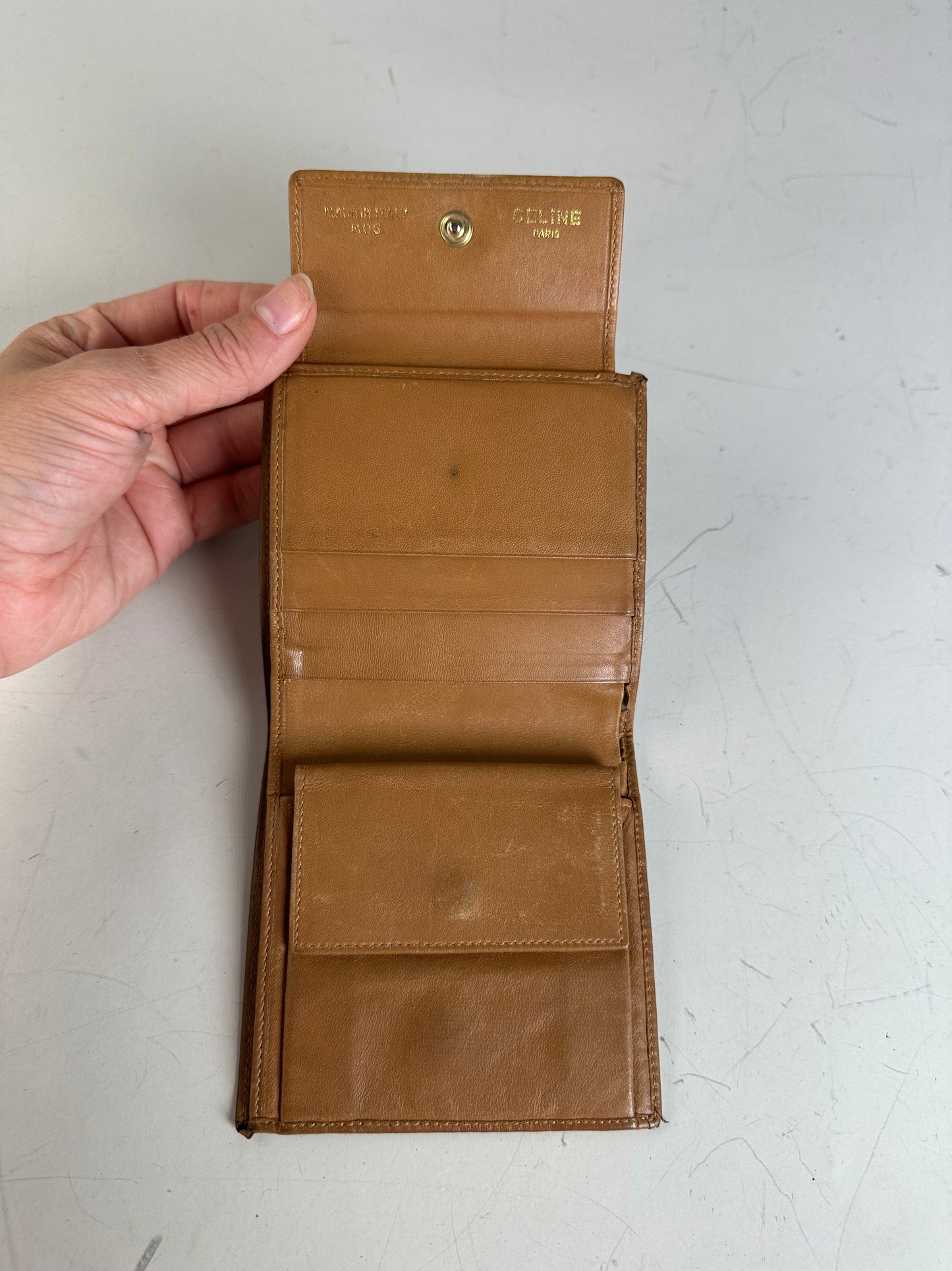 Vintage Celine Coated Canvas Wallet Brown Tan Gold