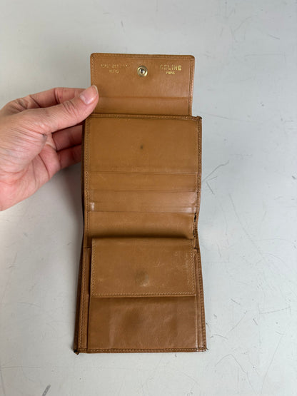 Vintage Celine Coated Canvas Wallet Brown Tan Gold