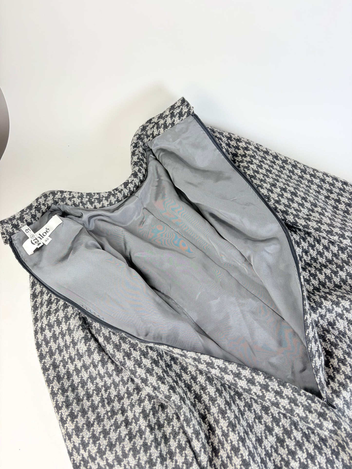 Vintage Chloe Houndstooth Wool Blend Dress Black White