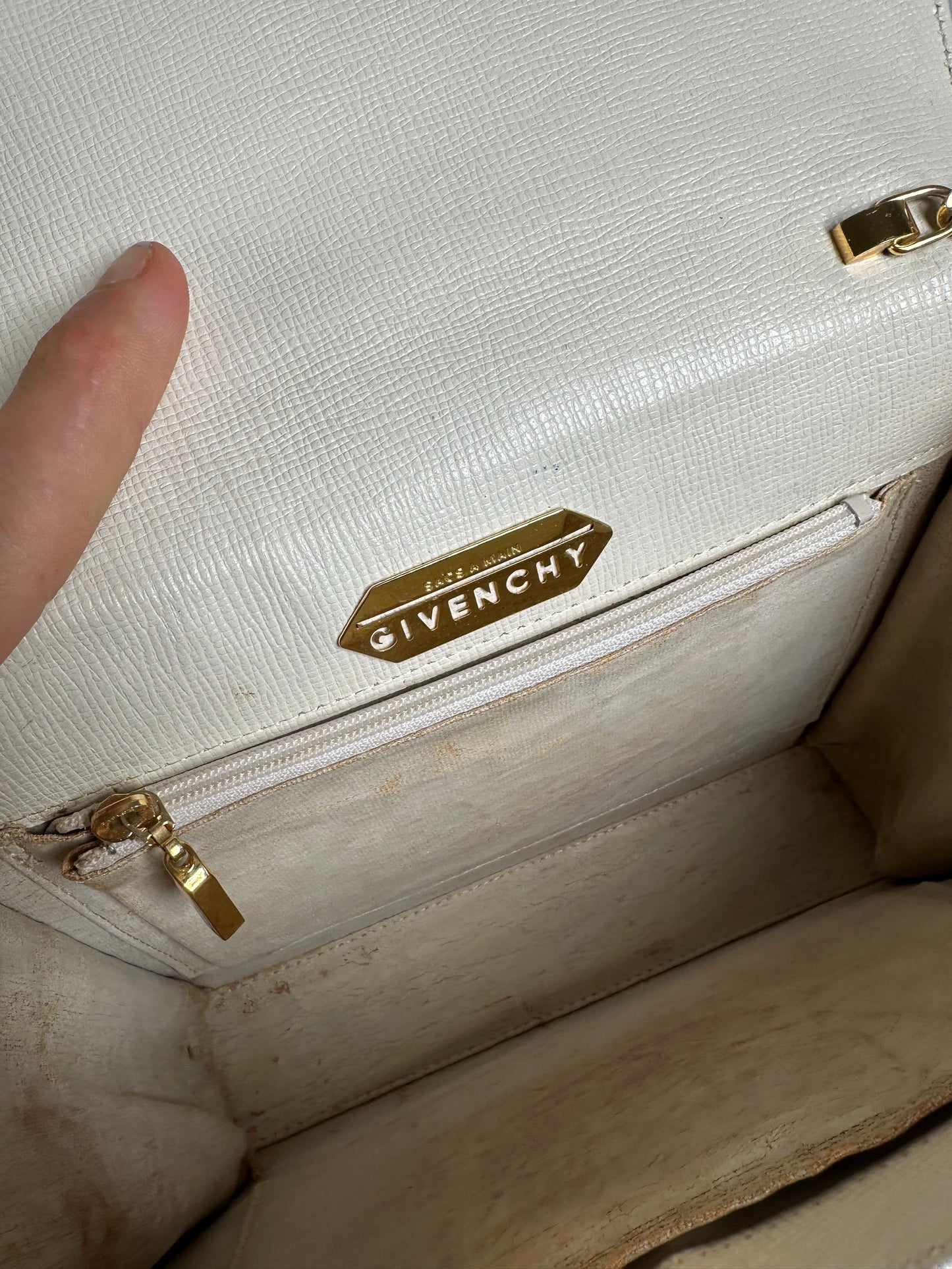 Vintage Givenchy Textured Leather Shoulder Bag White Gold