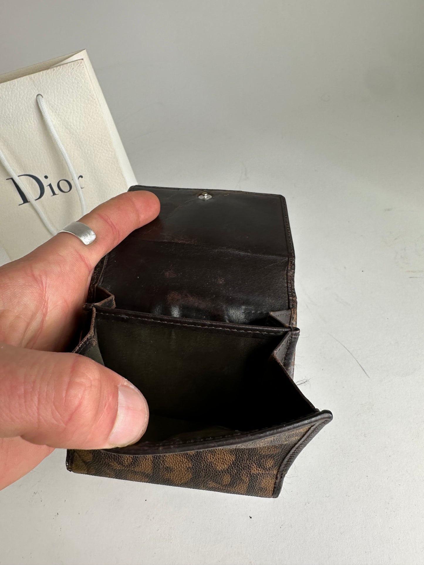 Vintage Dior Oblique Monogram Leather Wallet Brown