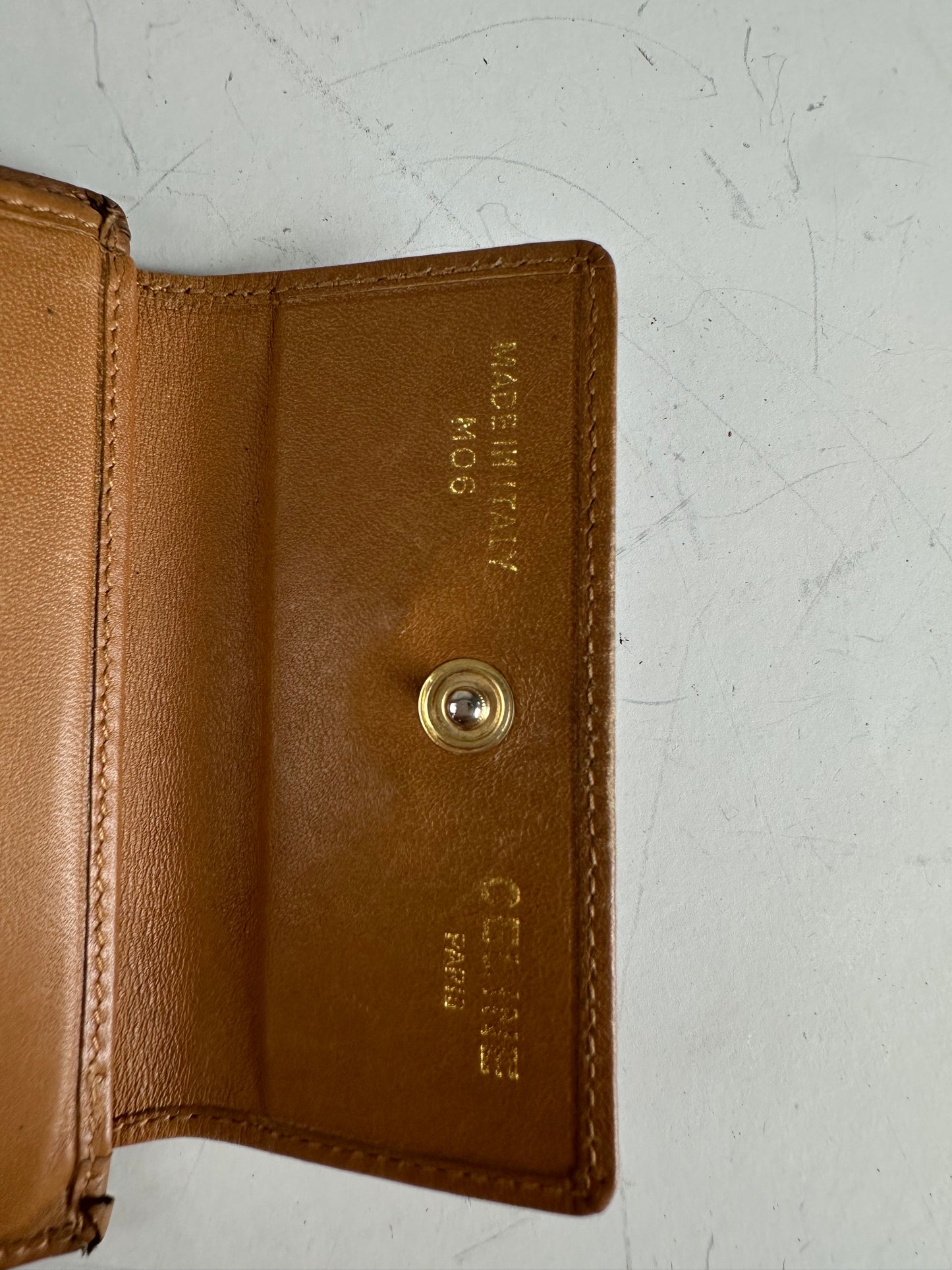 Vintage Celine Coated Canvas Wallet Brown Tan Gold