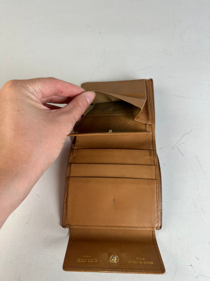 Vintage Celine Coated Canvas Wallet Brown Tan Gold