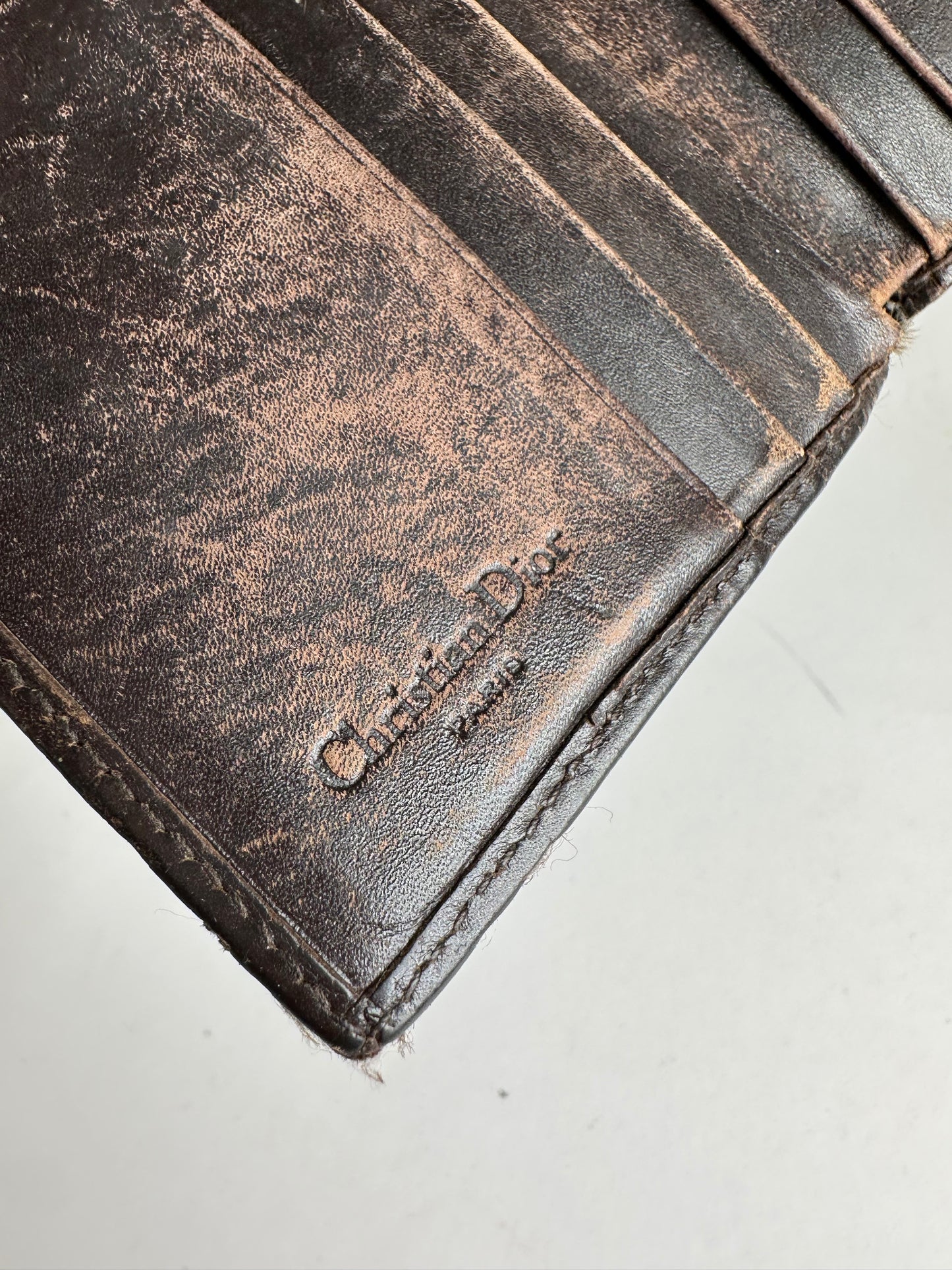 Vintage Dior Oblique Monogram Leather Wallet Brown