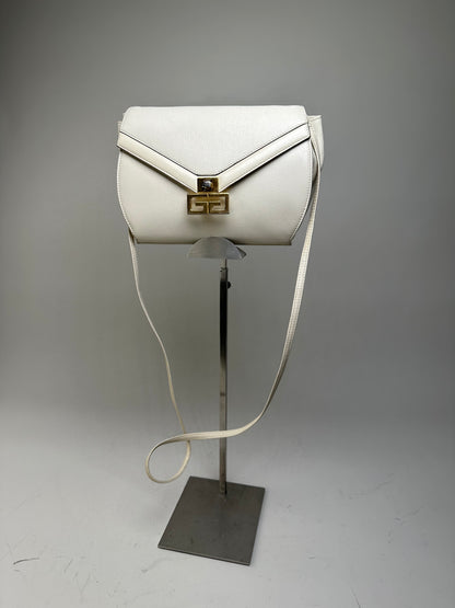 Vintage Givenchy Textured Leather Shoulder Bag White Gold