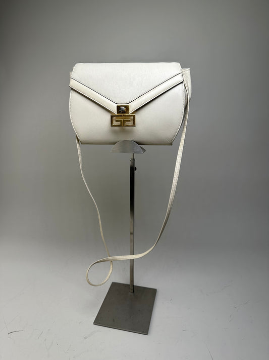 Vintage Givenchy Textured Leather Shoulder Bag White Gold
