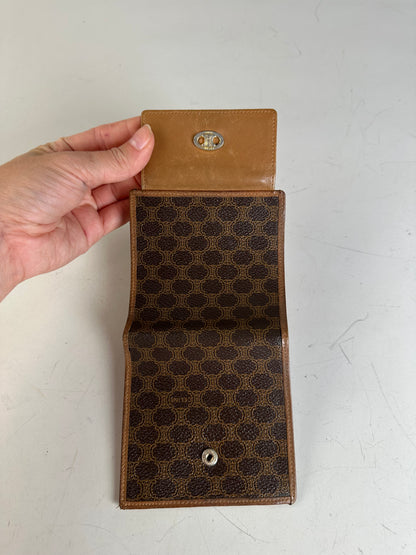 Vintage Celine Coated Canvas Wallet Brown Tan Gold