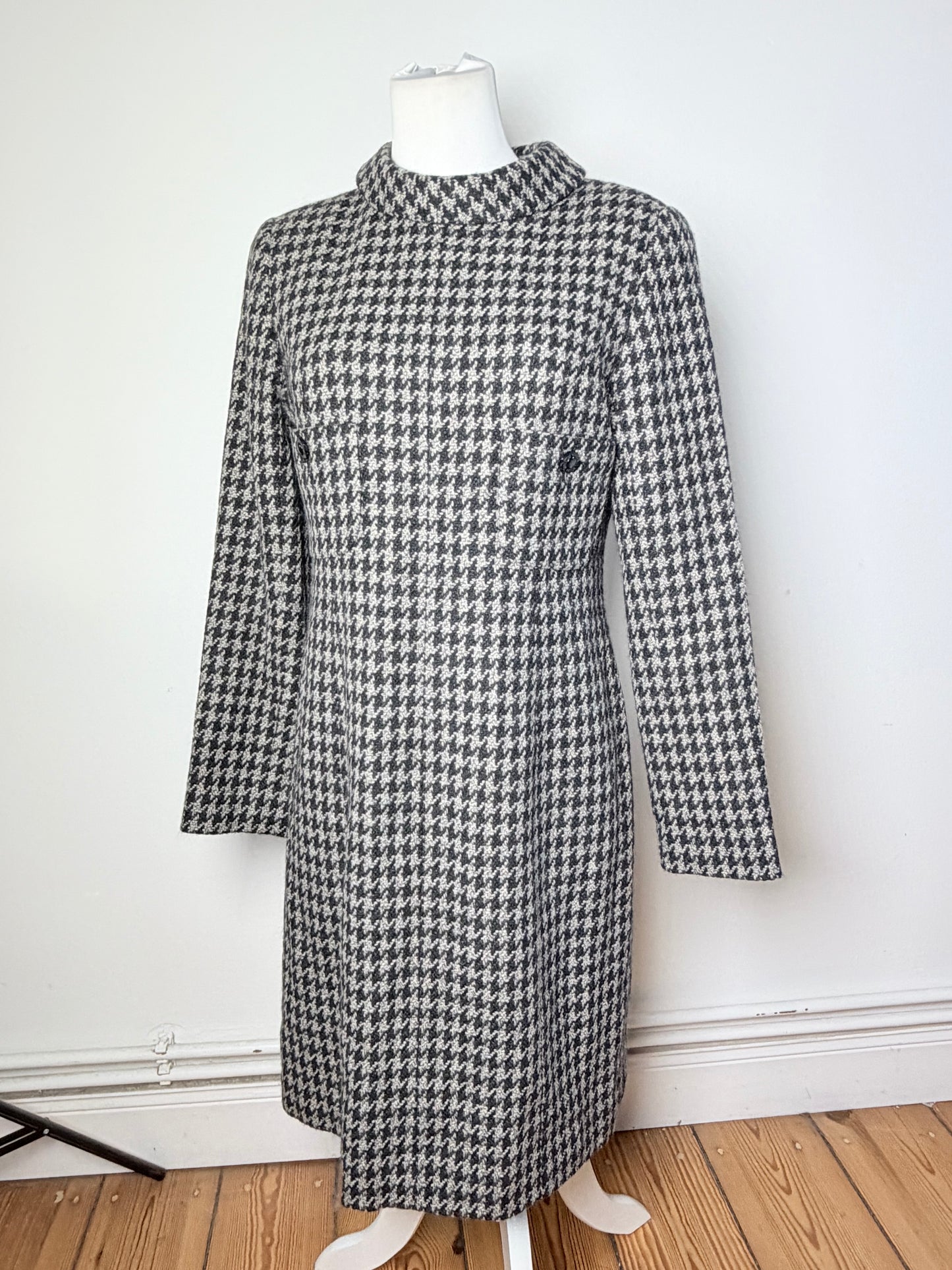 Vintage Chloe Houndstooth Wool Blend Dress Black White