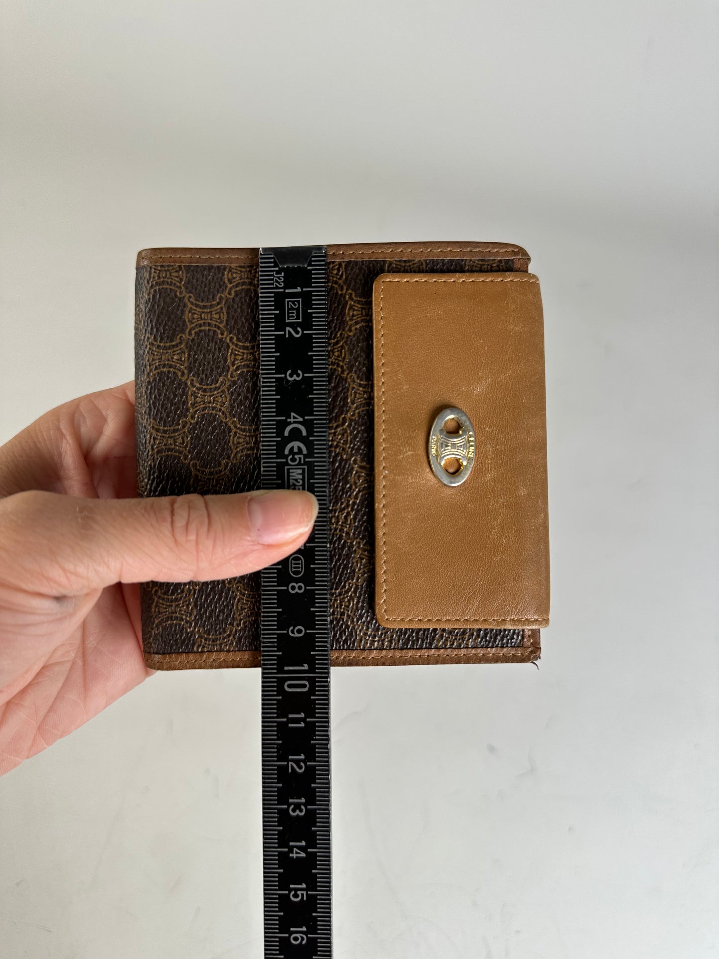 Vintage Celine Coated Canvas Wallet Brown Tan Gold