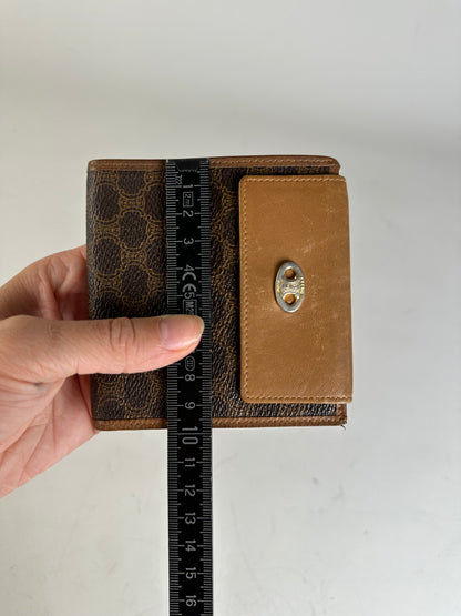 Vintage Celine Coated Canvas Wallet Brown Tan Gold