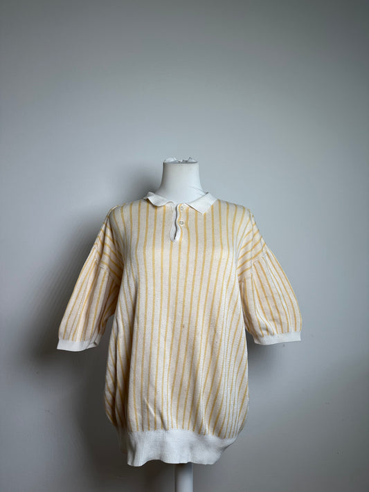 Vintage Dior Mens Cotton Knit Polo Top Cream Yellow Striped L