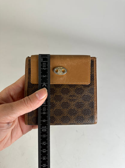 Vintage Celine Coated Canvas Wallet Brown Tan Gold