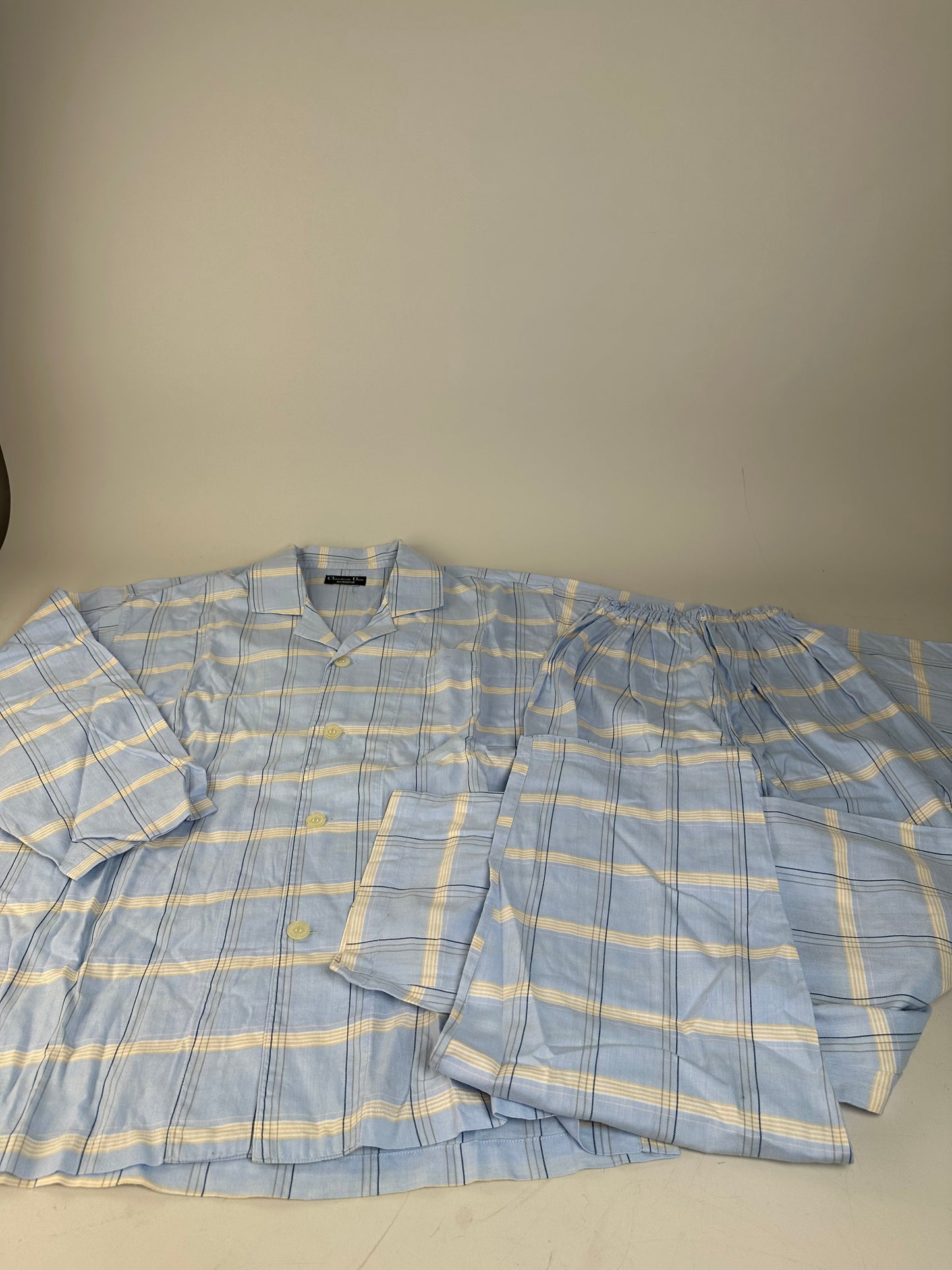 Vintage Dior Men's Cotton Pajama Set Light Blue Navy M
