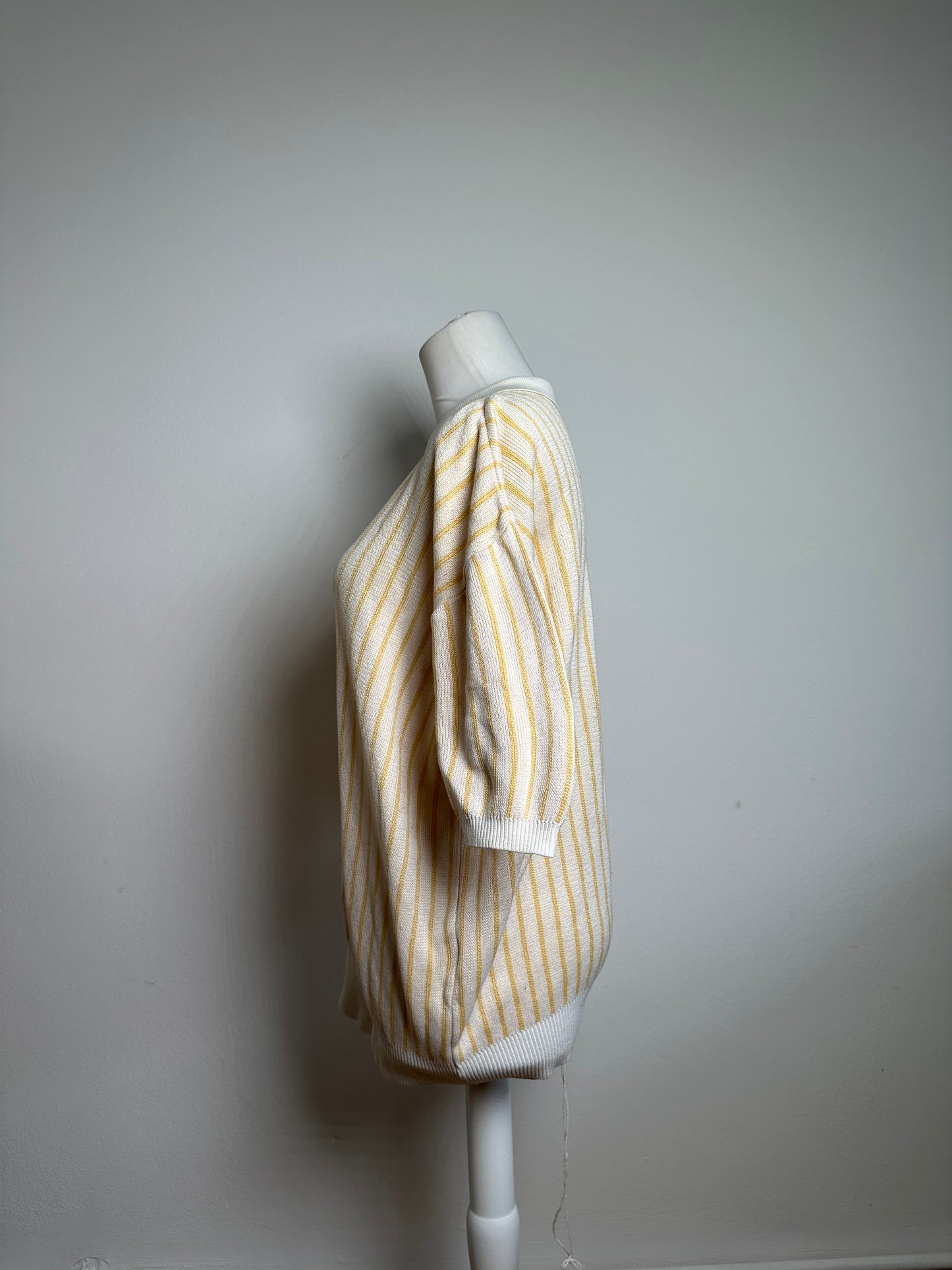 Vintage Dior Mens Cotton Knit Polo Top Cream Yellow Striped L