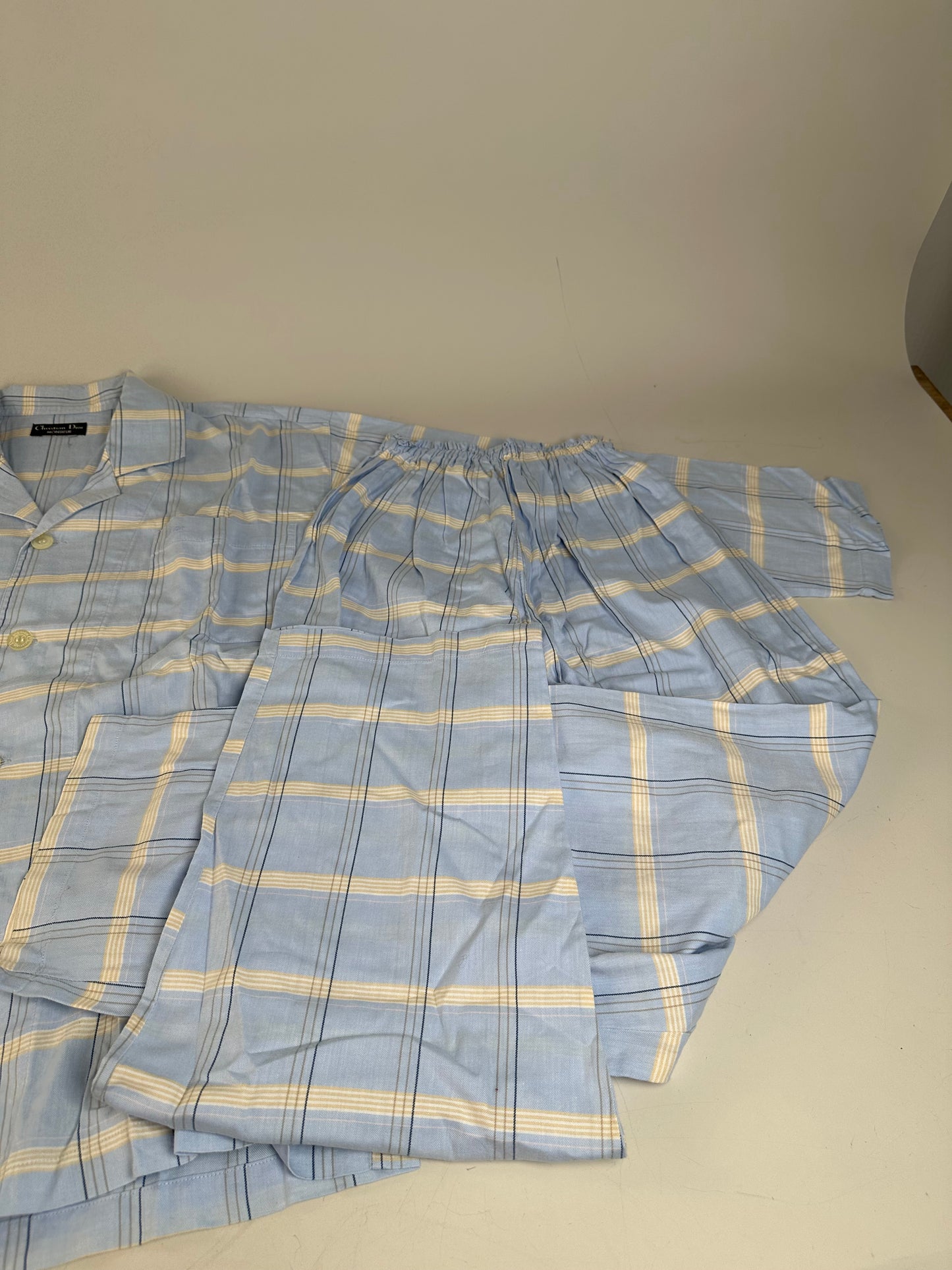 Vintage Dior Men's Cotton Pajama Set Light Blue Navy M